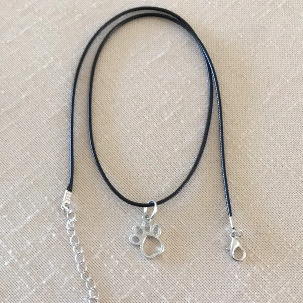 HAND CRAFTED Paw Necklace Dainty Silver Toned